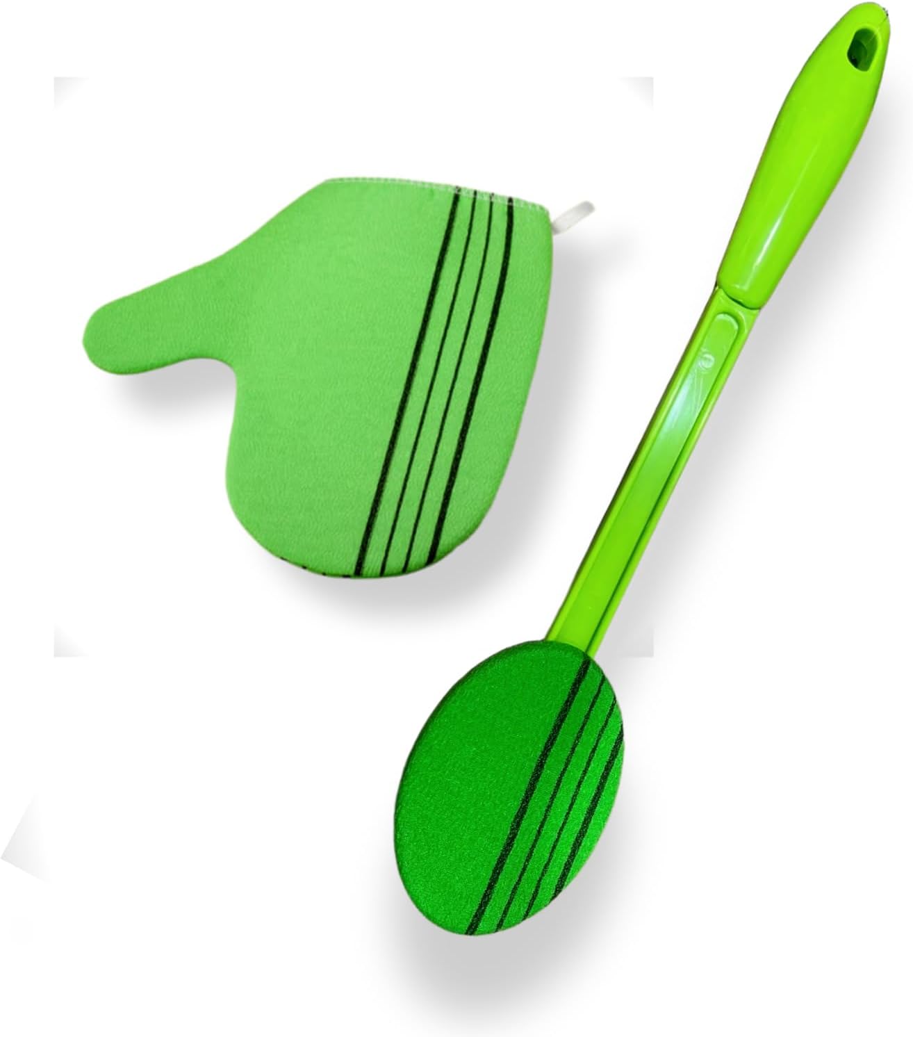 K-Beauty Ultimate Exfoliation Duo: Korean Thumb-Loop Body Scrub Mitt & Back Scrubber Stick Set Achieve Glowing Sk