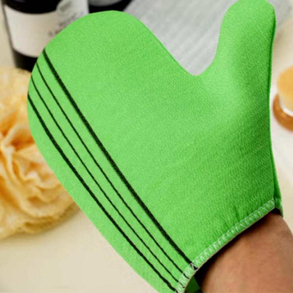 K-Beauty Ultimate Exfoliation Duo: Korean Thumb-Loop Body Scrub Mitt & Back Scrubber Stick Set Achieve Glowing Sk