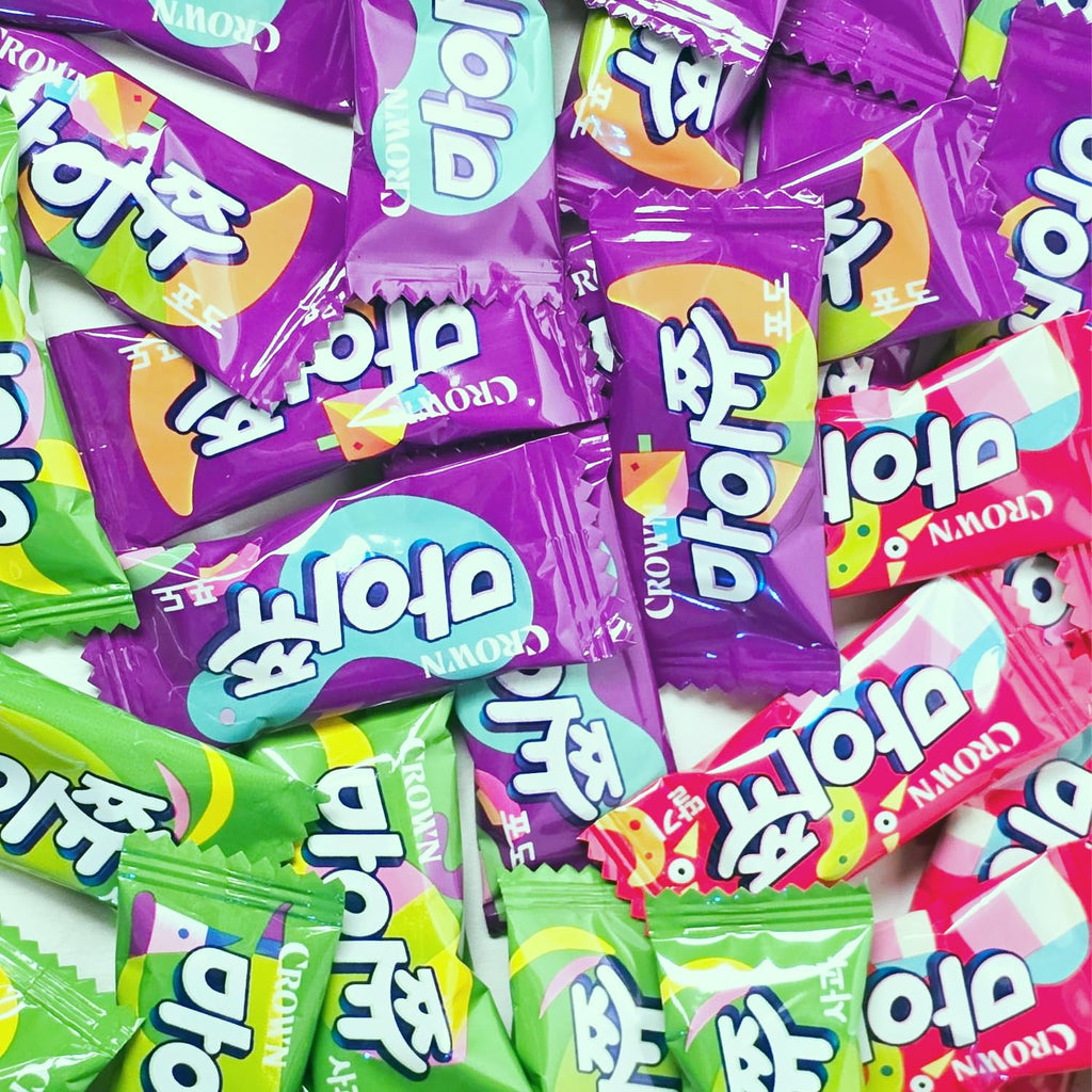 K-Food Crown MyChew Chewy Candy Variety Pack - Strawberry, Apple, Grape (3 x 72g Bags) | Authentic Korean Fruit Gummy Snack Bundle